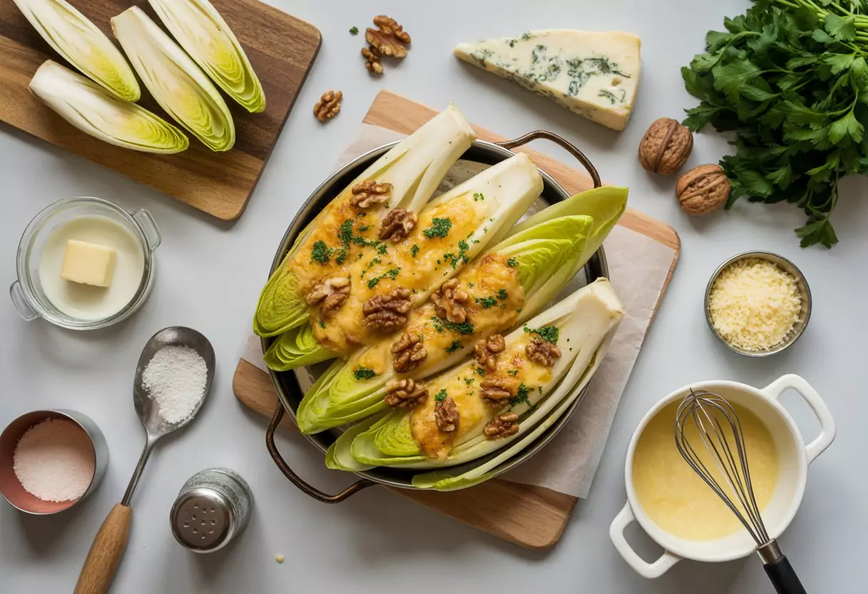 Endives au Roquefort au Four- Endives Gratinées au Roquefort et Noix : Recette Française Élégante en 35 Minutes