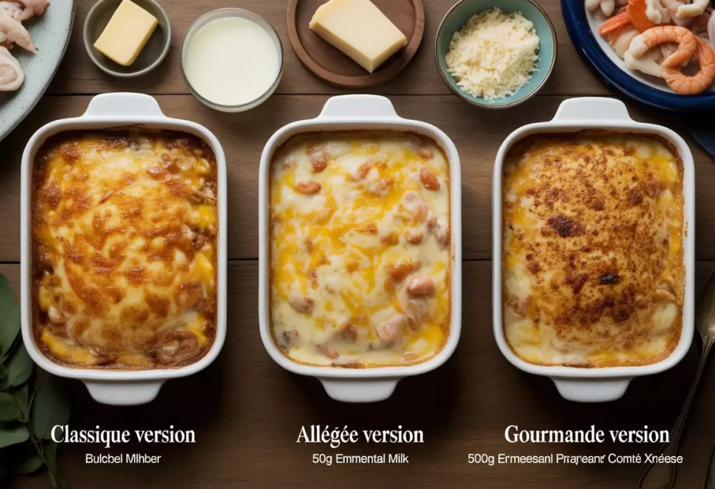 gratin de fruits de mer, Tableau comparatif