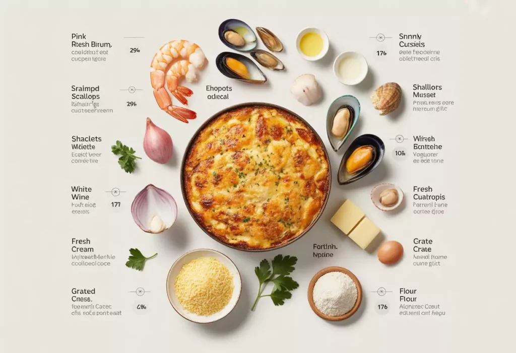 Tableau Calorique – Cassolette de Fruits de Mer Gratinée (pour 4 personnes)