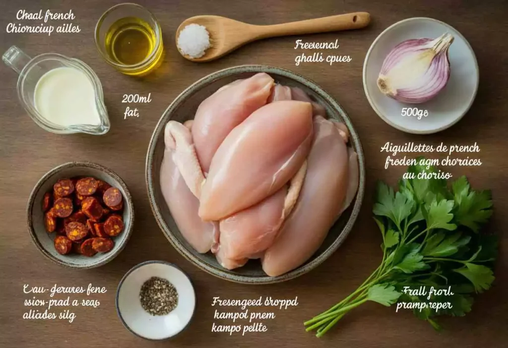Tableau des Ingrédients - Aiguillettes de Poulet Sauce Crémeuse au Chorizo