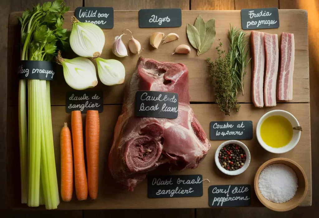 Tableau des Ingrédients - Daube de Sanglier à l'Ancienne (6 personnes)