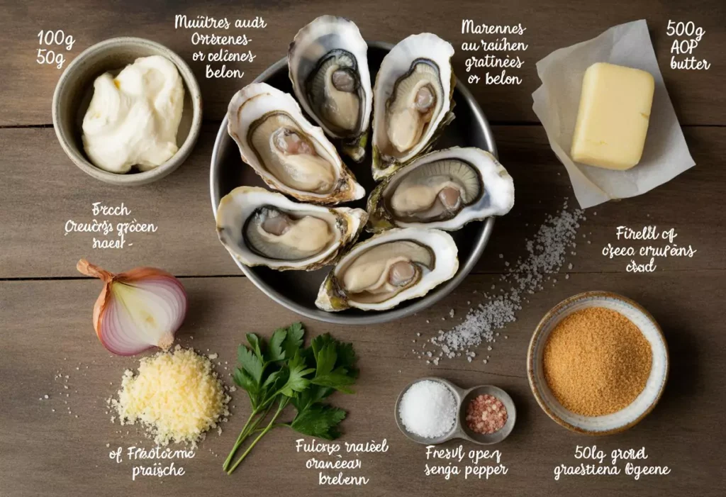 Tableau des Ingrédients – Huîtres au Four Gratinées (4 personnes)