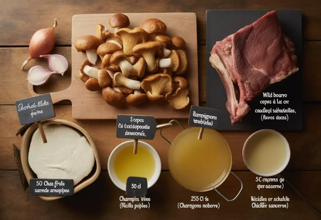 Tableau des Ingrédients - Recette Sanglier à la Crème (6 personnes)